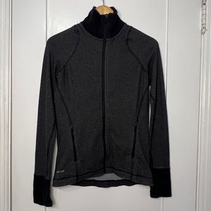 Nike Dri-Fit Grey and Black Zip-up Athletic Jacket. Pockets. Thumb holes.